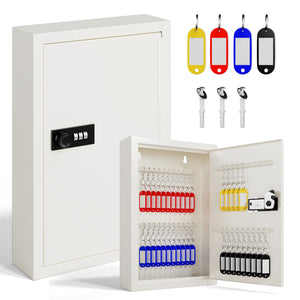 Grimtron Key Lock Box with Code, 40 Key Tags & Hooks for Home, Office