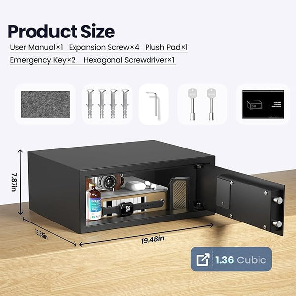 Hotel Safe (1.36 Cubic Feet) with Audit Function, Master Code, Silent Mode, LED Light, and Backlit Keypad – Perfect for Dorm Rooms